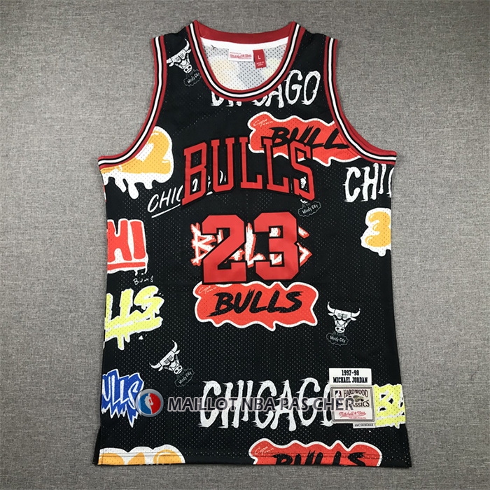 Maillot Chicago Bulls Michael Jordan Slap Sticker Mitchell & Ness 1997-98 Noir